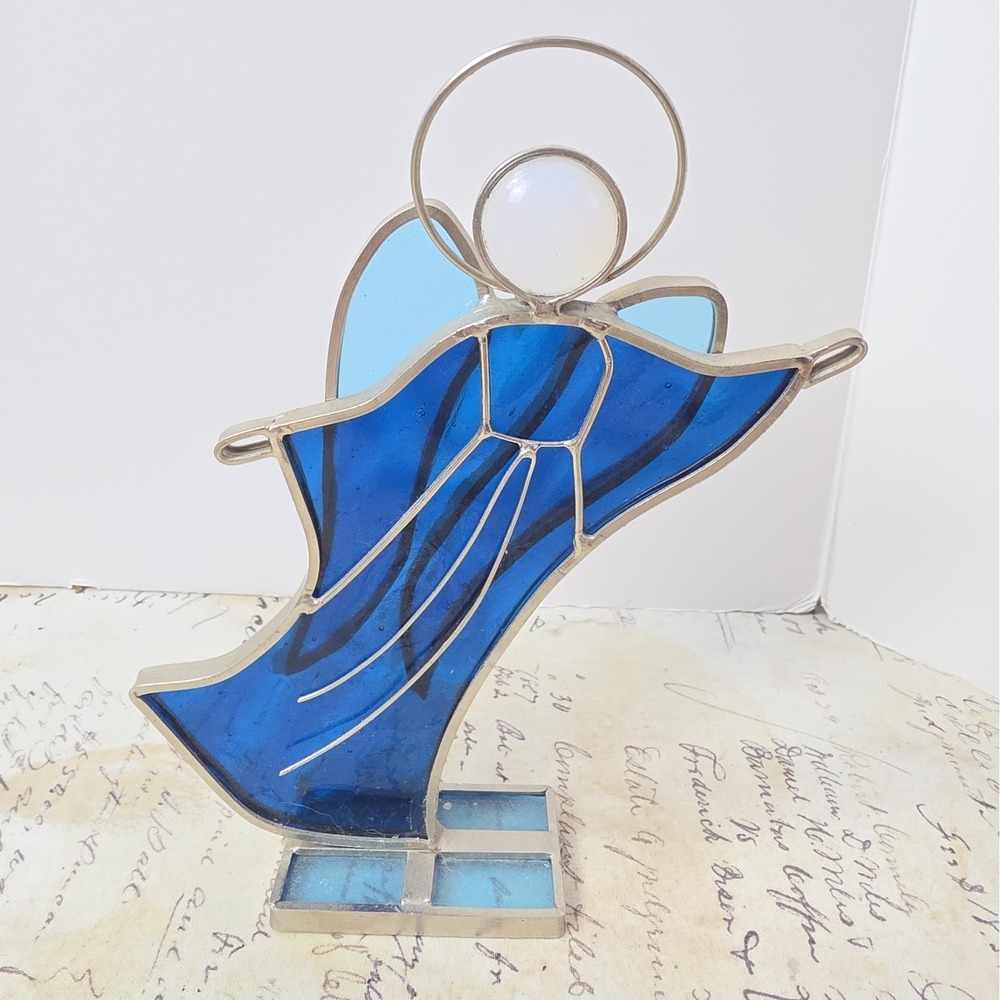 Blue Stained Glass Angel Figurine Christmas Holiday Decor
